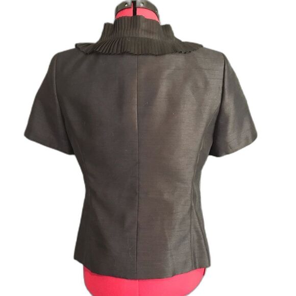 Kasper Blazer Women's Size 4 Black Floral Accents Short Sleeves Ruffles - Picture 4 of 8